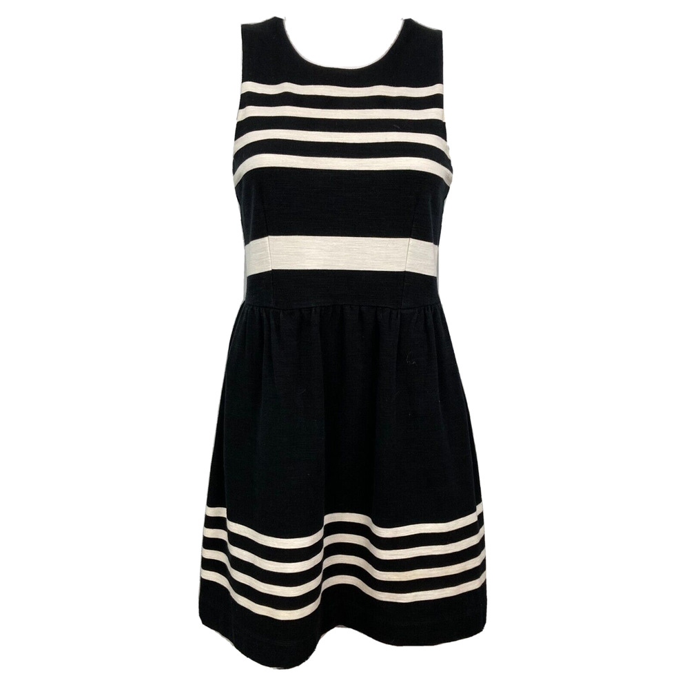 Madewell Dress Womens Sz S Black Ivory Striped Sleeveless A Line Cotton Stretch